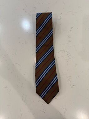 Burberry Brown Tie with Blue and Red Diagonal Stripes